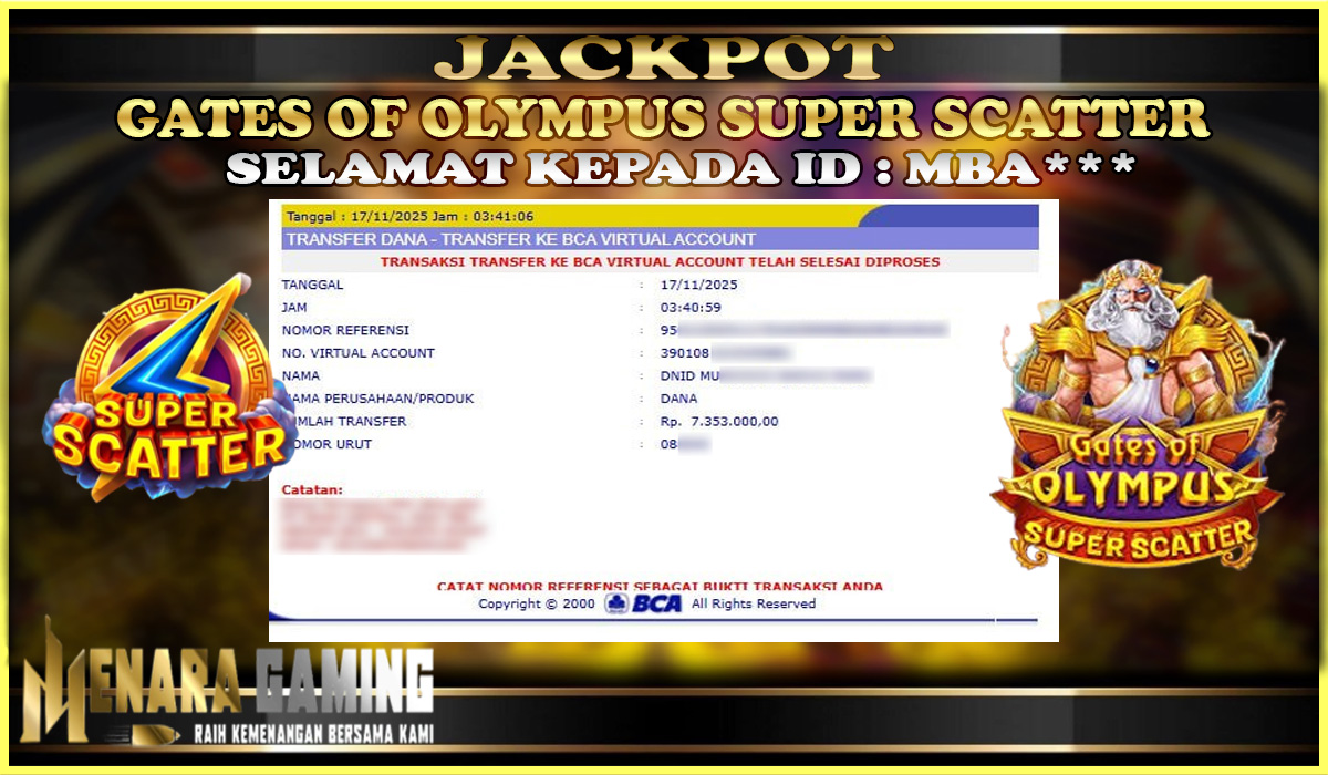 MENARAGAMING JACKPOT PRAGMATIC PLAY GATES OF OLYMPUS SUPER SCATTER Rp. 7.000.000,- LUNAS