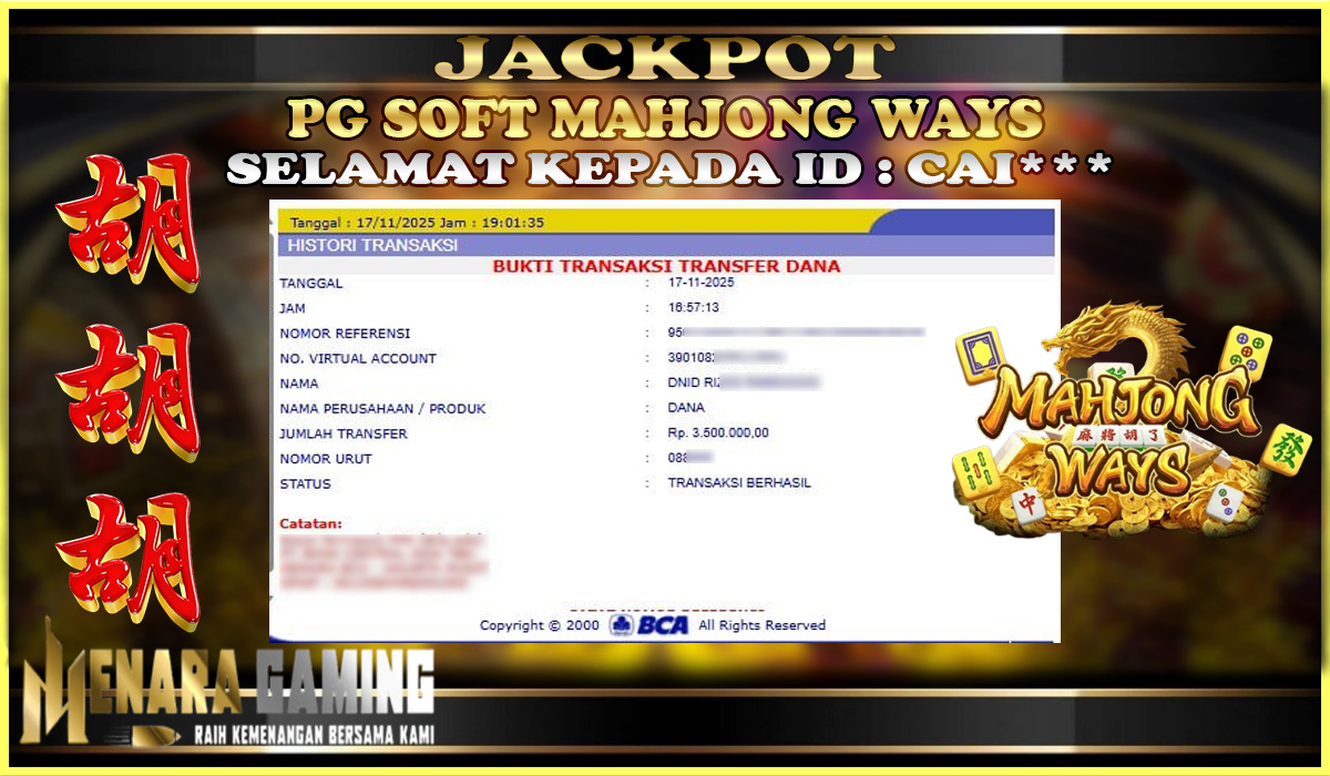 MENARAGAMING JACKPOT PG SOFT MAHJONG WAYS Rp. 3.000.000,- LUNAS