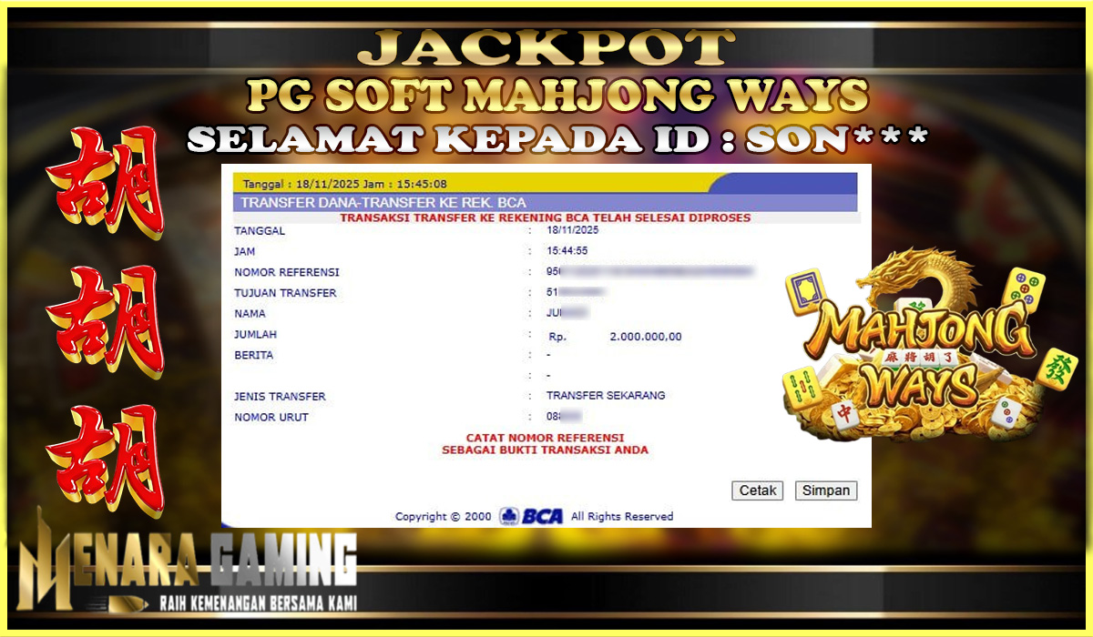 MENARAGAMING JACKPOT PG SOFT MAHJONG WAYS Rp. 2.000.000,- LUNAS