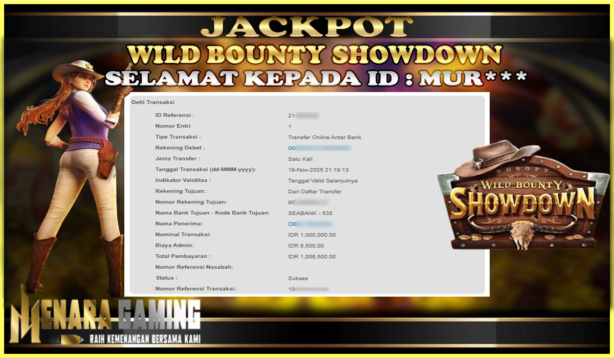 MENARAGAMING JACKPOT PG SOFT WILD BOUNTY SHOWDOWN Rp. 1.000.000,- LUNAS