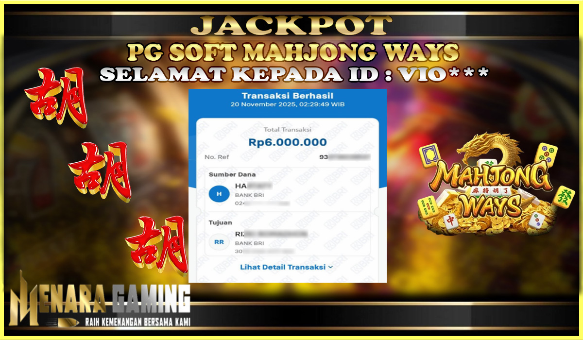 MENARAGAMING JACKPOT PG SOFT MAHJONG WAYS Rp. 6.000.000,- LUNAS
