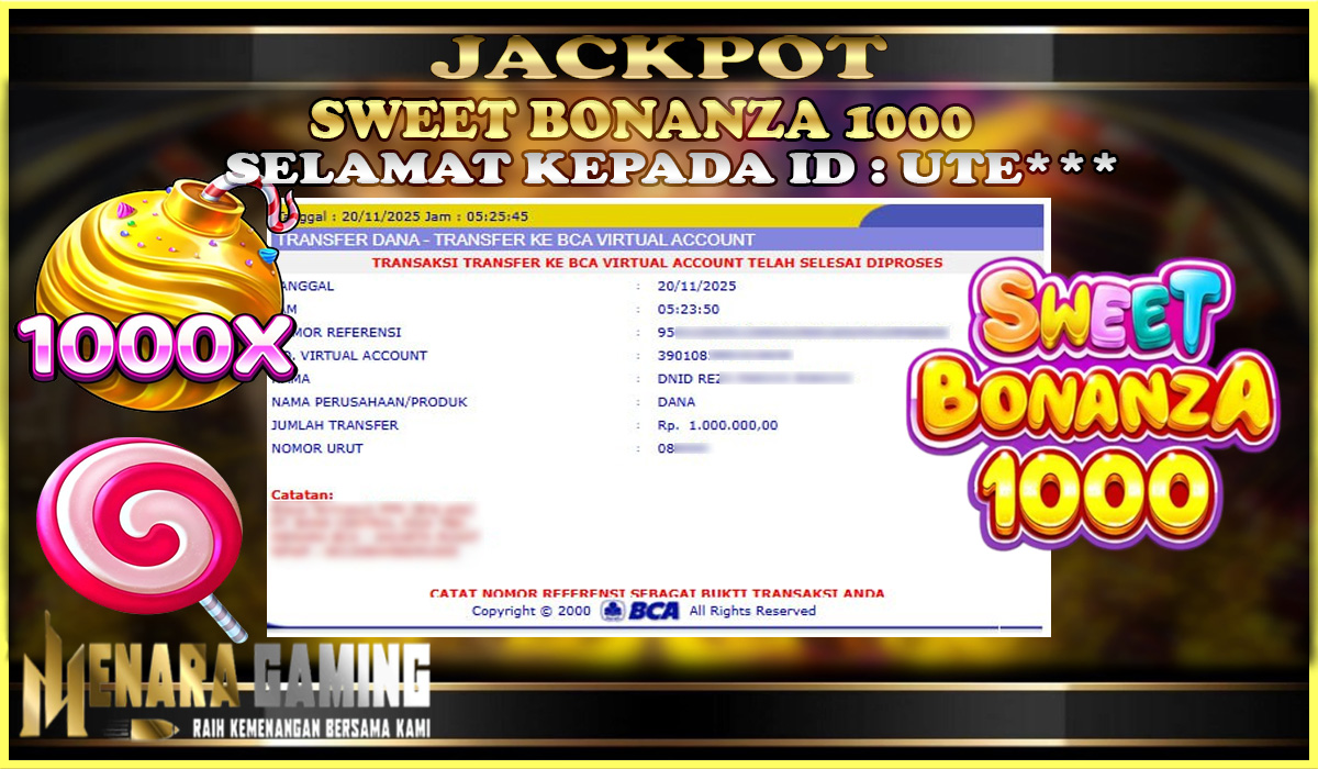 MENARAGAMING JACKPOT PRAGMATIC PLAY SWEET BONANZA 1000 Rp. 1.000.000,- LUNAS