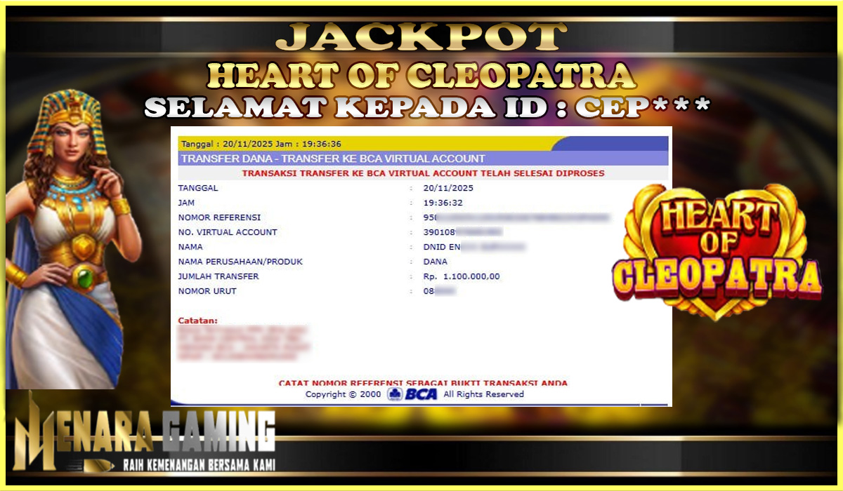 MENARAGAMING JACKPOT PRAGMATIC PLAY HEART OF CLEOPATRA Rp. 1.000.000,- LUNAS