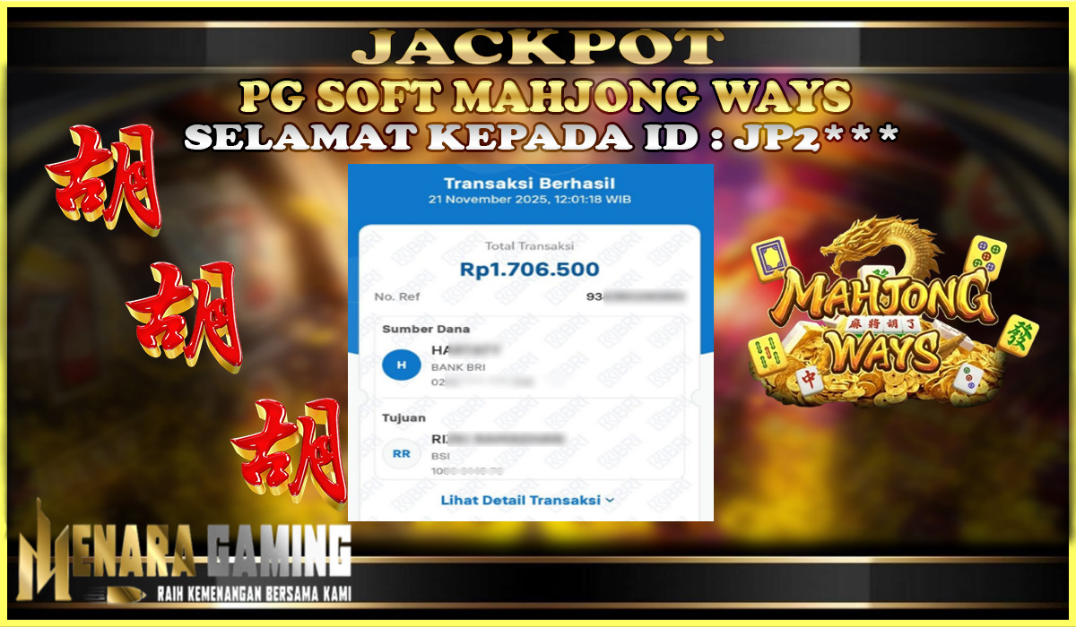 MENARAGAMING JACKPOT PG SOFT MAHJONG WAYS Rp. 1.000.000,- LUNAS