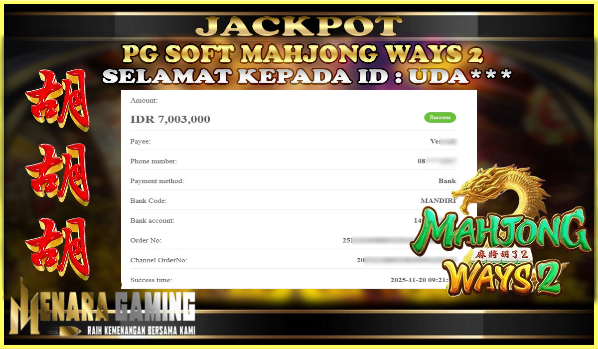 MENARAGAMING JACKPOT PG SOFT MAHJONG WAYS 2 Rp. 7.000.000,- LUNAS