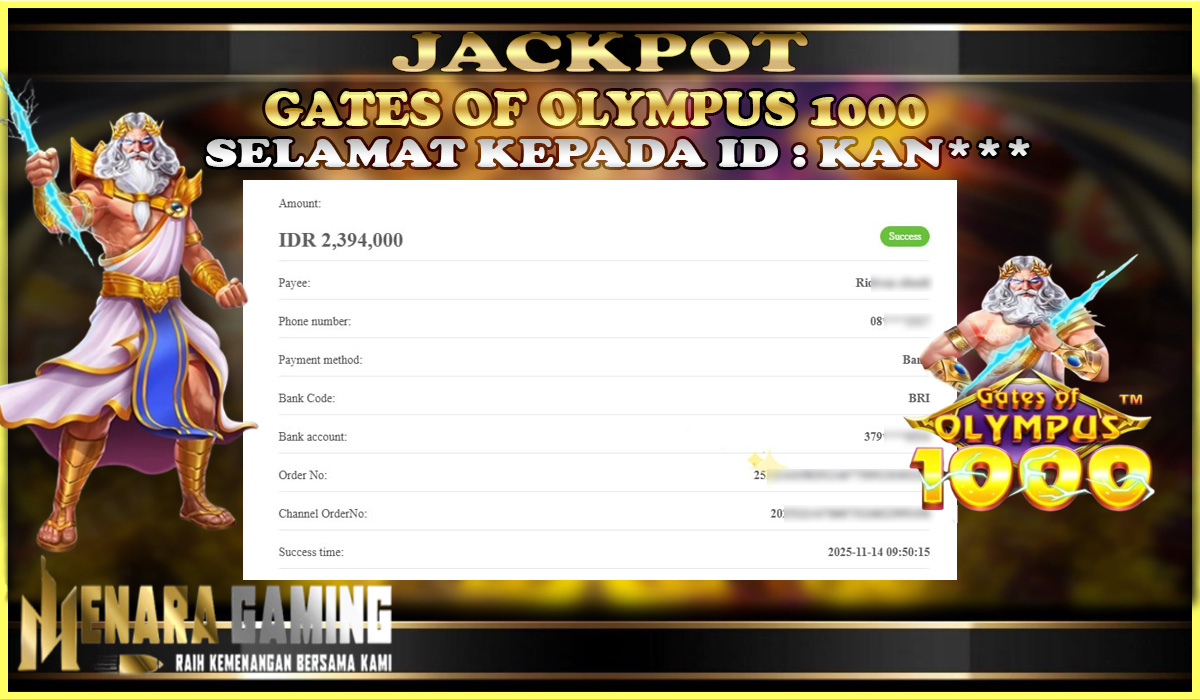 MENARAGAMING JACKPOT PRAGMATIC PLAY GATES OF OLYMPUS 1000 Rp. 2.000.000,- LUNAS