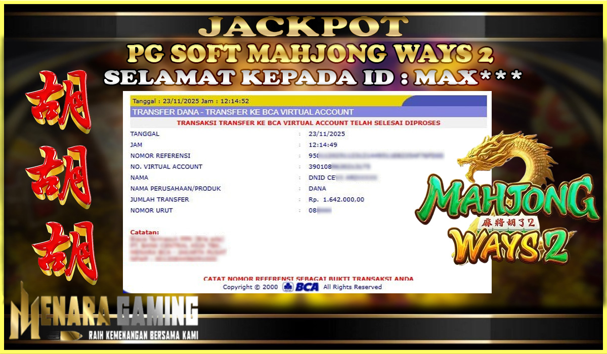 MENARAGAMING JACKPOT PG SOFT MAHJONG WAYS 2 Rp. 1.000.000,- LUNAS