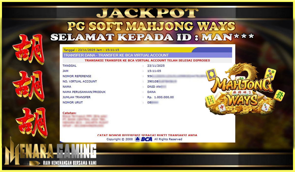 MENARAGAMING JACKPOT PG SOFT MAHJONG WAYS Rp. 1.000.000,- LUNAS