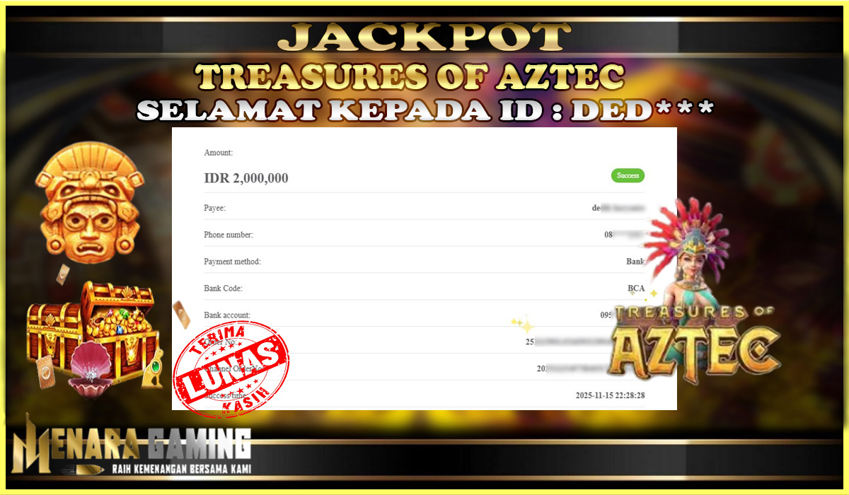 MENARAGAMING JACKPOT PG SOFT TREASURES OF AZTEC Rp. 2.000.000,- LUNAS