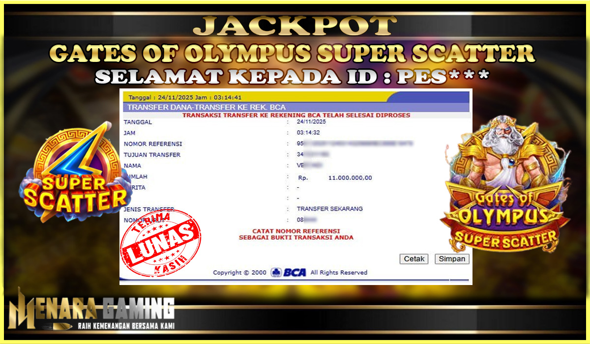 MENARAGAMING JACKPOT PRAGMATIC PLAY GATES OF OLYMPUS SUPER SCATTER Rp. 11.000.000,- LUNAS