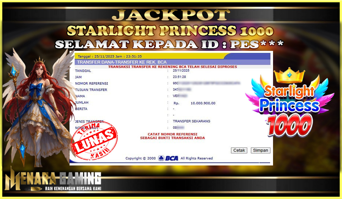 MENARAGAMING JACKPOT PRAGMATIC PLAY STARLIGHT PRINCESS 1000 Rp. 10.000.000,- LUNAS