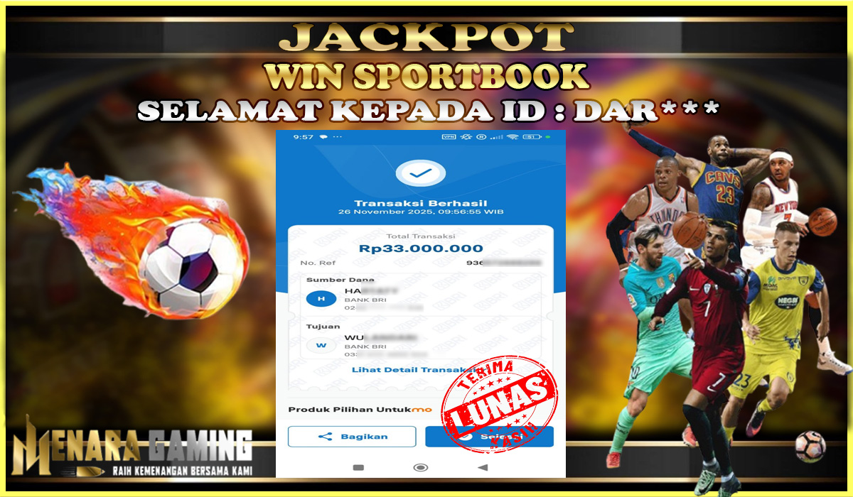 MENARAGAMING JACKPOT SPORTSBOOK Rp. 33.000.000,- LUNAS
