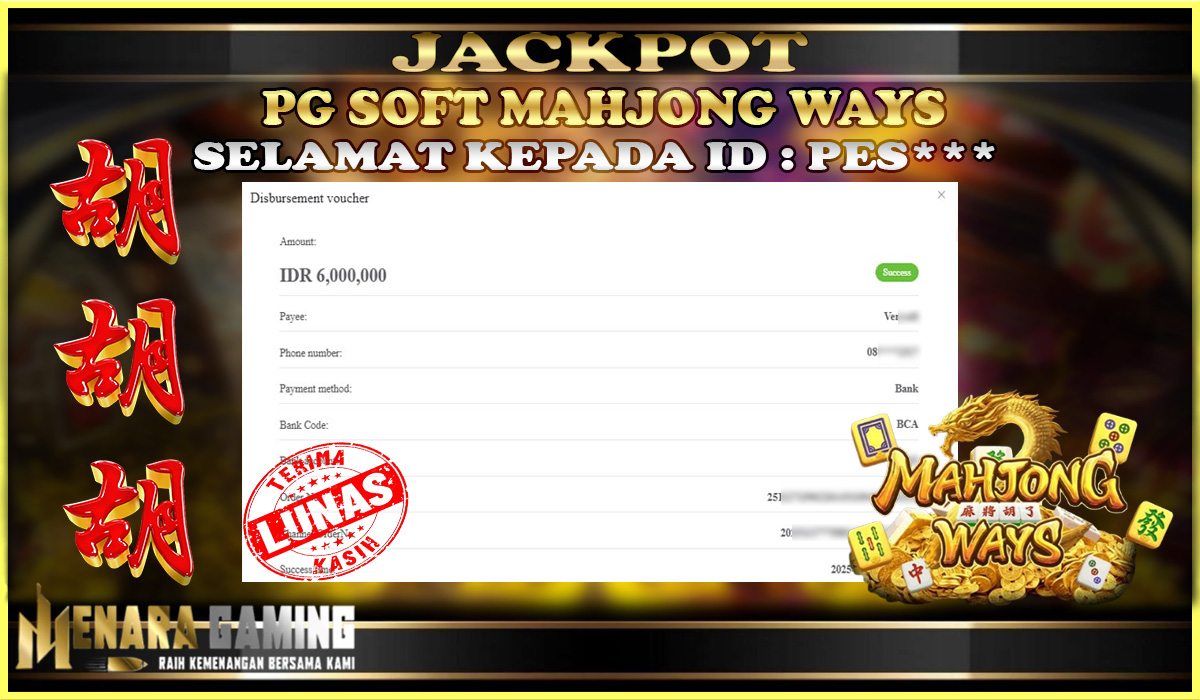MENARAGAMING JACKPOT PG SOFT MAHJONG WAYS Rp. 6.000.000,- LUNAS