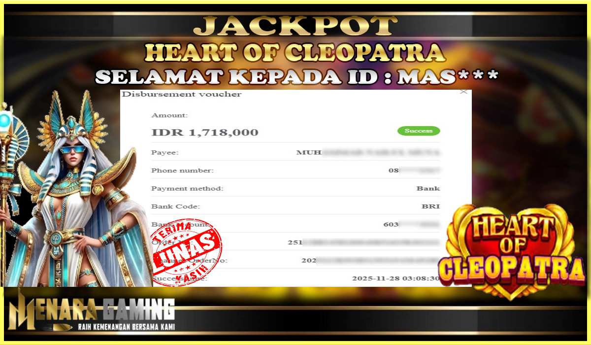 MENARAGAMING JACKPOT PRAGMATIC PLAY HEART OF CLEOPATRA Rp. 1.000.000,- LUNAS