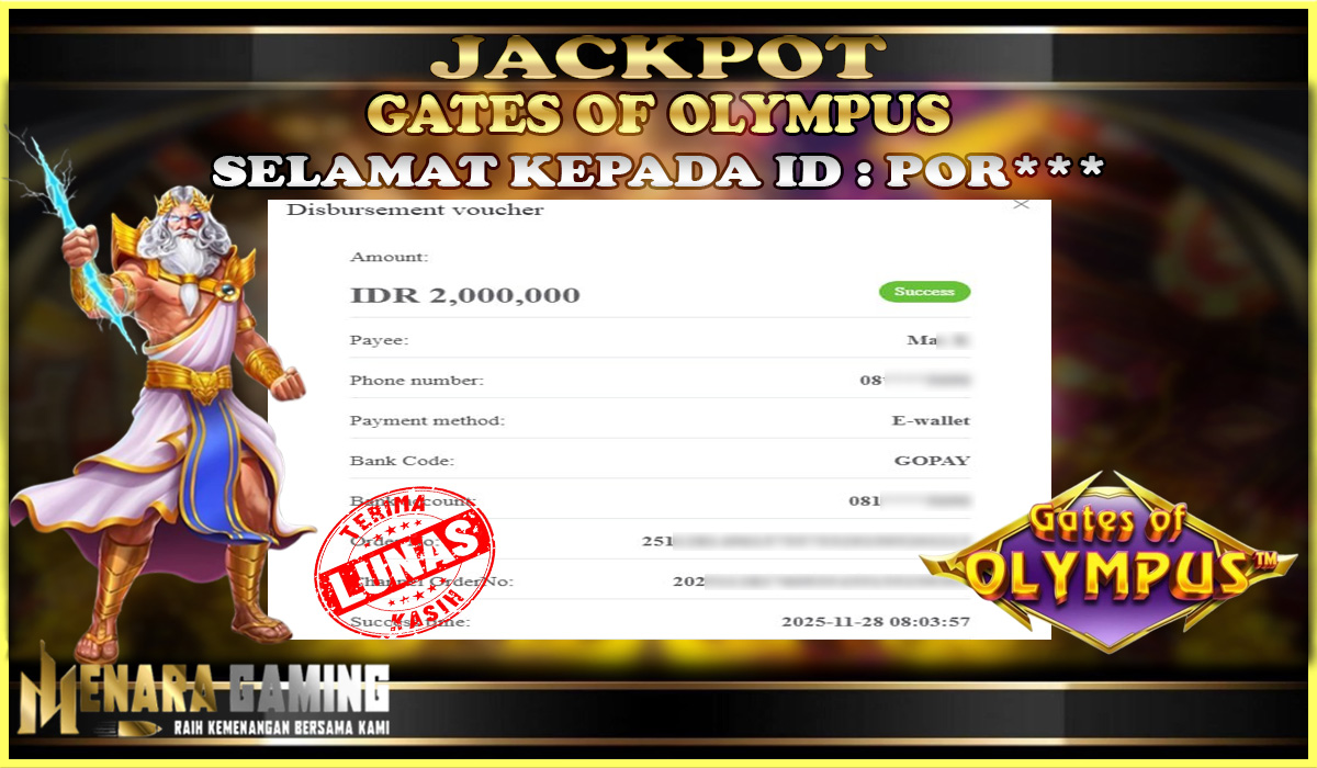 MENARAGAMING JACKPOT PRAGMATIC PLAY GATES OF OLYMPUS Rp. 2.000.000,- LUNAS
