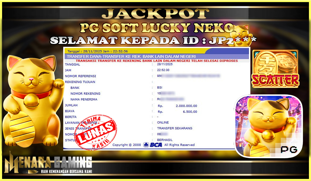 MENARAGAMING JACKPOT PG SOFT LUCKY NEKO Rp. 2.000.000,- LUNAS