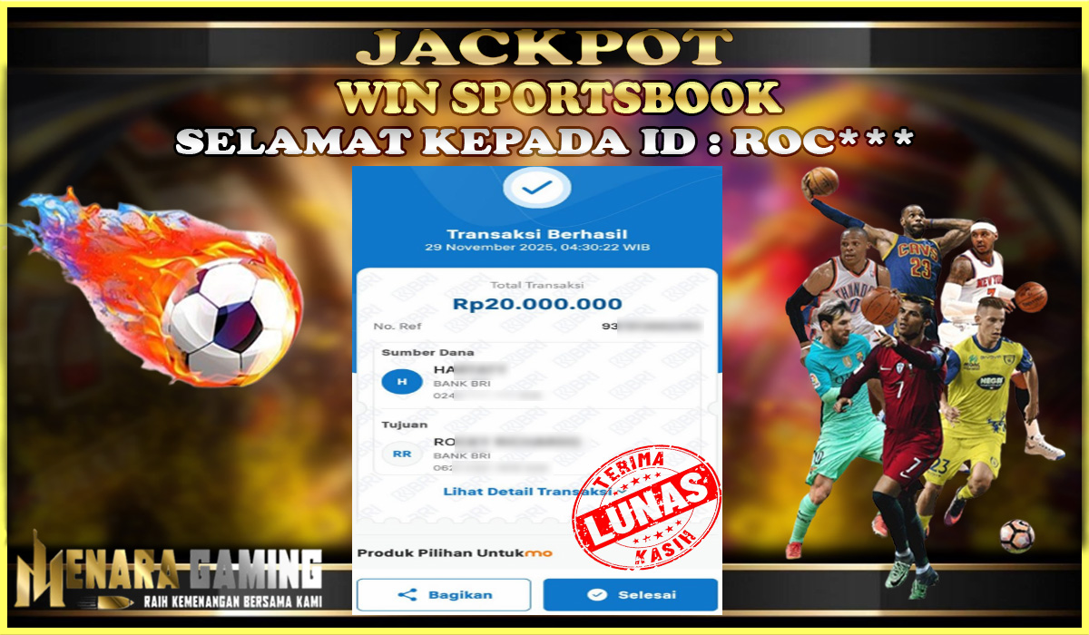 MENARAGAMING JACKPOT SPORTSBOOK Rp. 20.000.000,- LUNAS
