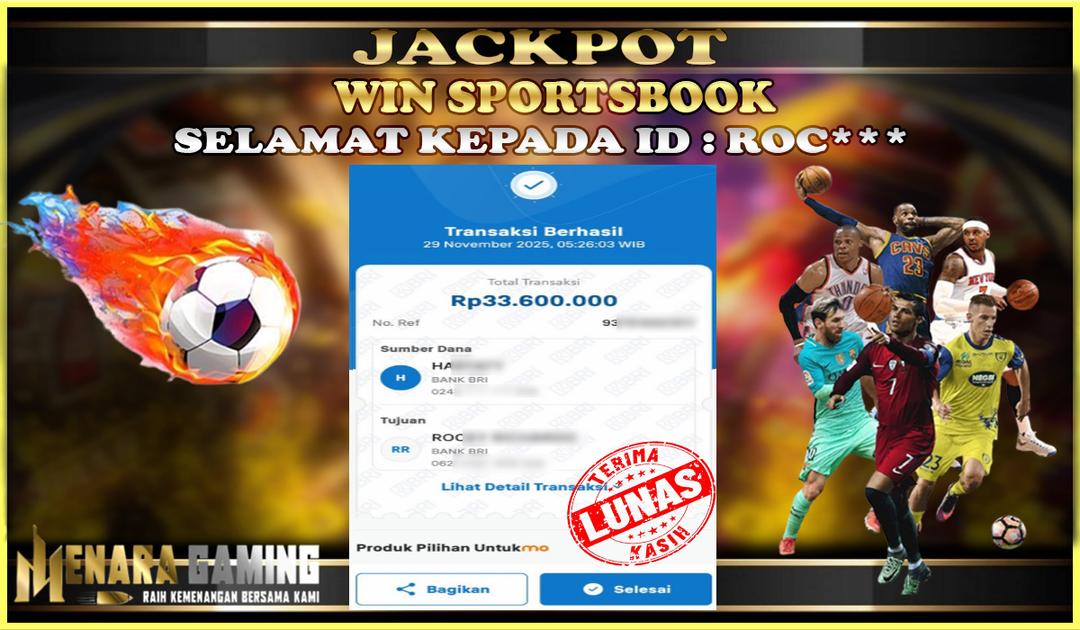 MENARAGAMING JACKPOT SPORTSBOOK Rp. 33.000.000,- LUNAS