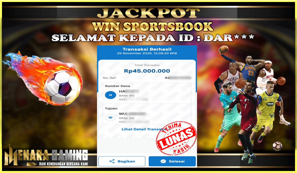 MENARAGAMING JACKPOT SPORTSBOOK Rp. 45.000.000,- LUNAS