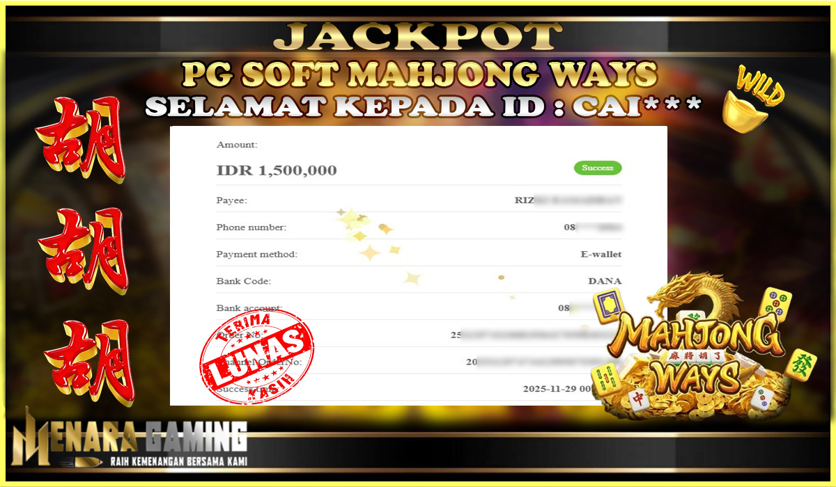 MENARAGAMING JACKPOT PG SOFT MAHJONG WAYS Rp. 1.000.000,- LUNAS