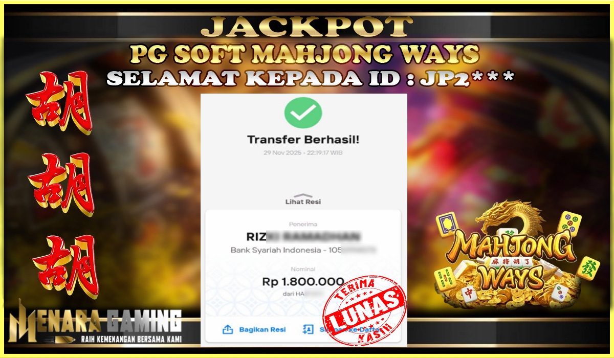 MENARAGAMING JACKPOT PG SOFT MAHJONG WAYS Rp. 1.000.000,- LUNAS