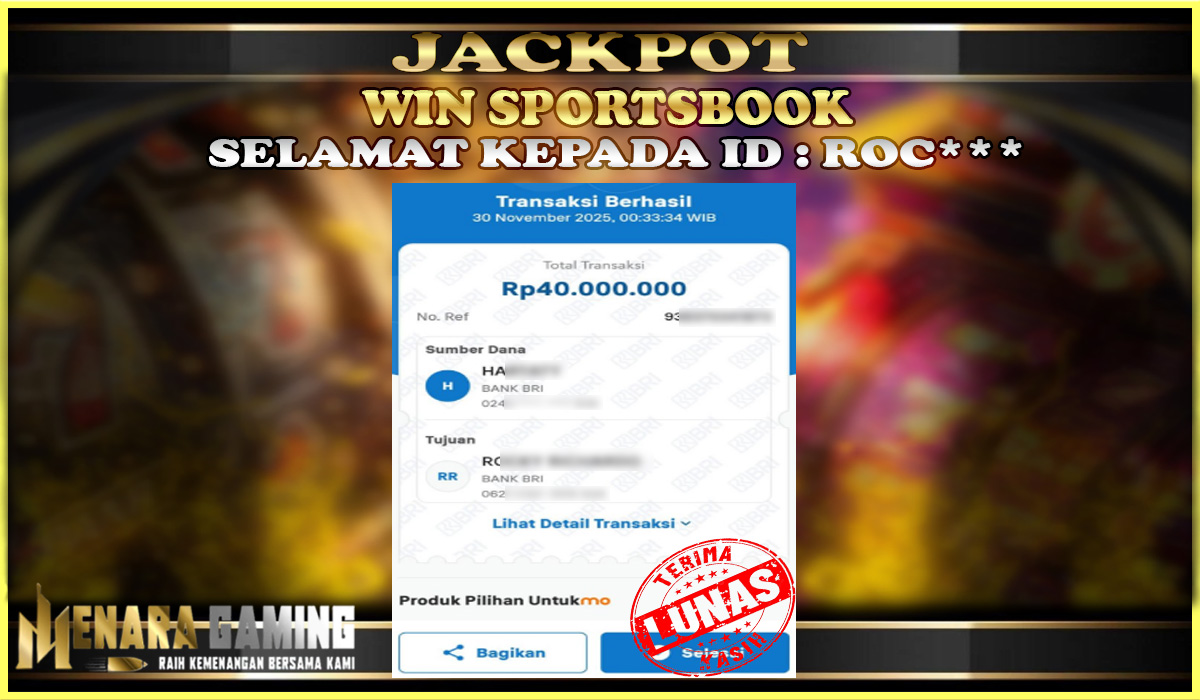 MENARAGAMING JACKPOT SPORTSBOOK Rp. 40.000.000,- LUNAS