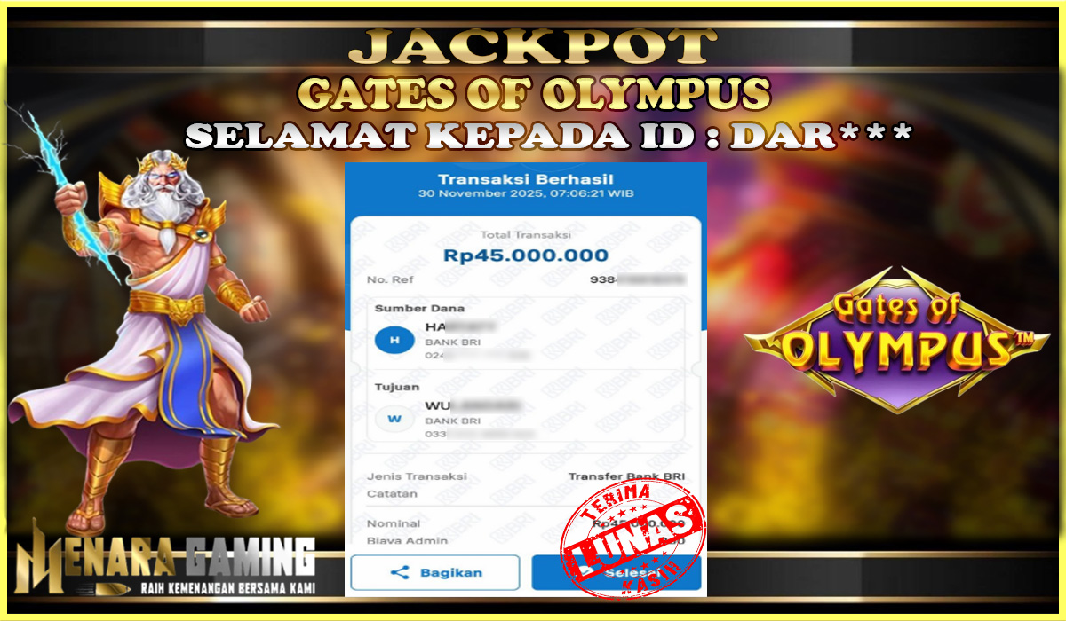 MENARAGAMING JACKPOT PRAGMATIC PLAY GATES OF OLYMPUS Rp. 45.000.000,- LUNAS