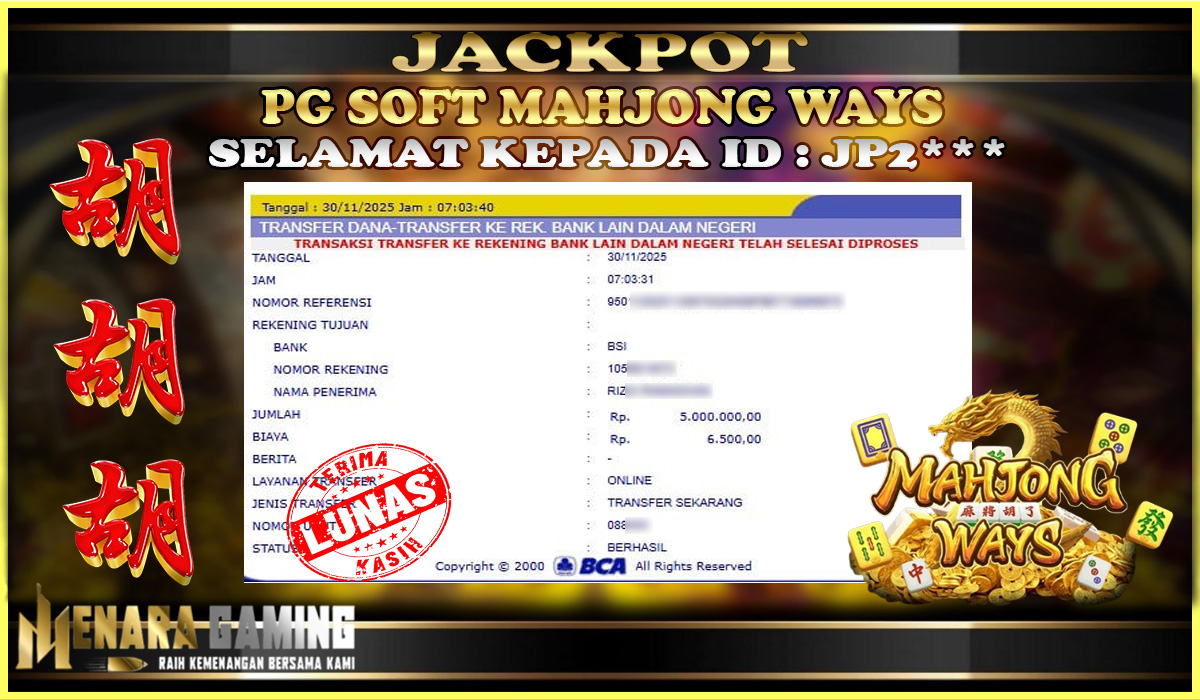 MENARAGAMING JACKPOT PG SOFT MAHJONG WAYS Rp. 5.000.000,- LUNAS