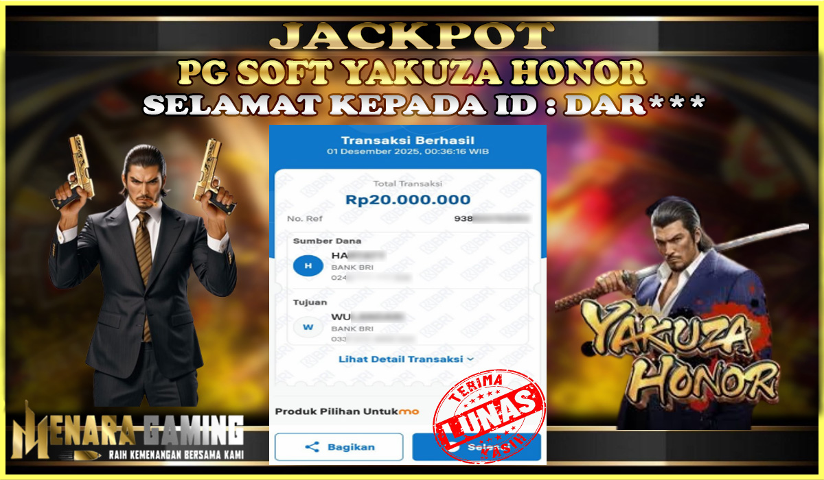 MENARAGAMING JACKPOT PG SOFT YAKUZA HONOR Rp. 20.000.000,- LUNAS