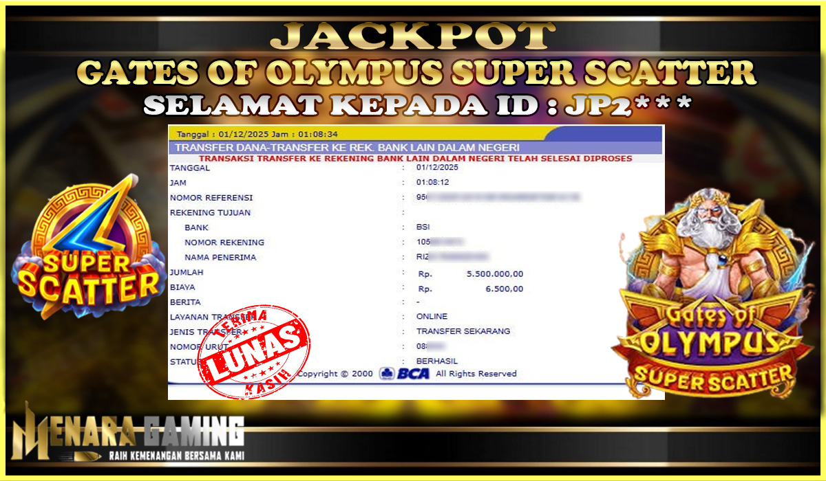 MENARAGAMING JACKPOT PRAGMATIC PLAY GATES OF OLYMPUS SUPER SCATTER Rp. 5.000.000,- LUNAS