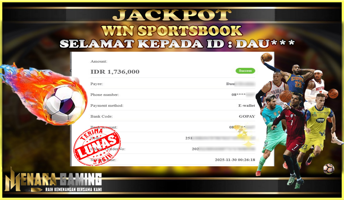 MENARAGAMING JACKPOT SPORTSBOOK Rp. 1.000.000,- LUNAS