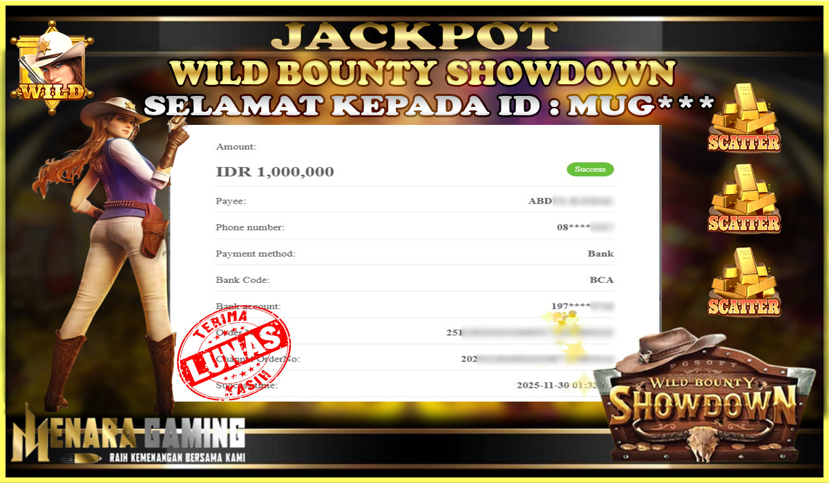 MENARAGAMING JACKPOT PG SOFT WILD BOUNTY SHOWDOWN Rp. 1.000.000,- LUNAS