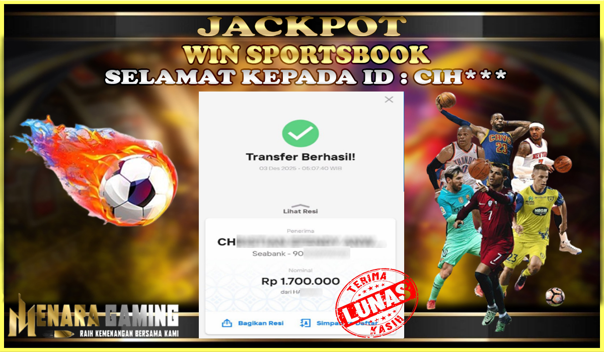 MENARAGAMING JACKPOT SPORTSBOOK Rp. 1.000.000,- LUNAS