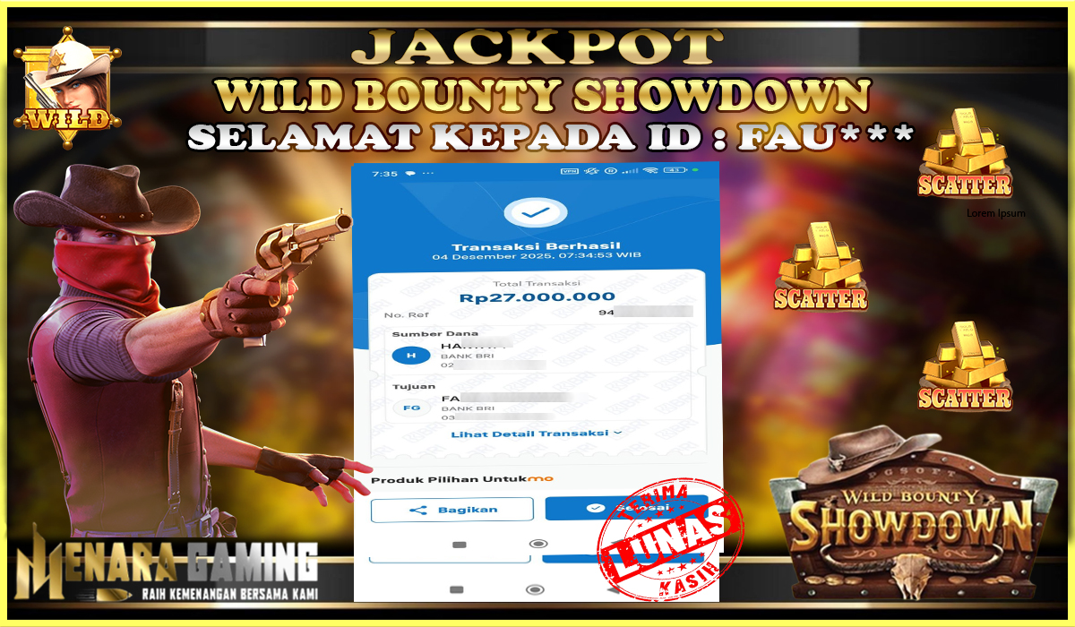 MENARAGAMING JACKPOT PG SOFT WILD BOUNTY SHOWDOWN Rp. 27.000.000,- LUNAS