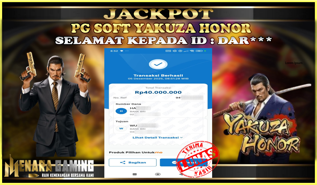 MENARAGAMING JACKPOT PG SOFT YAKUZA HONOR Rp. 40.000.000,- LUNAS