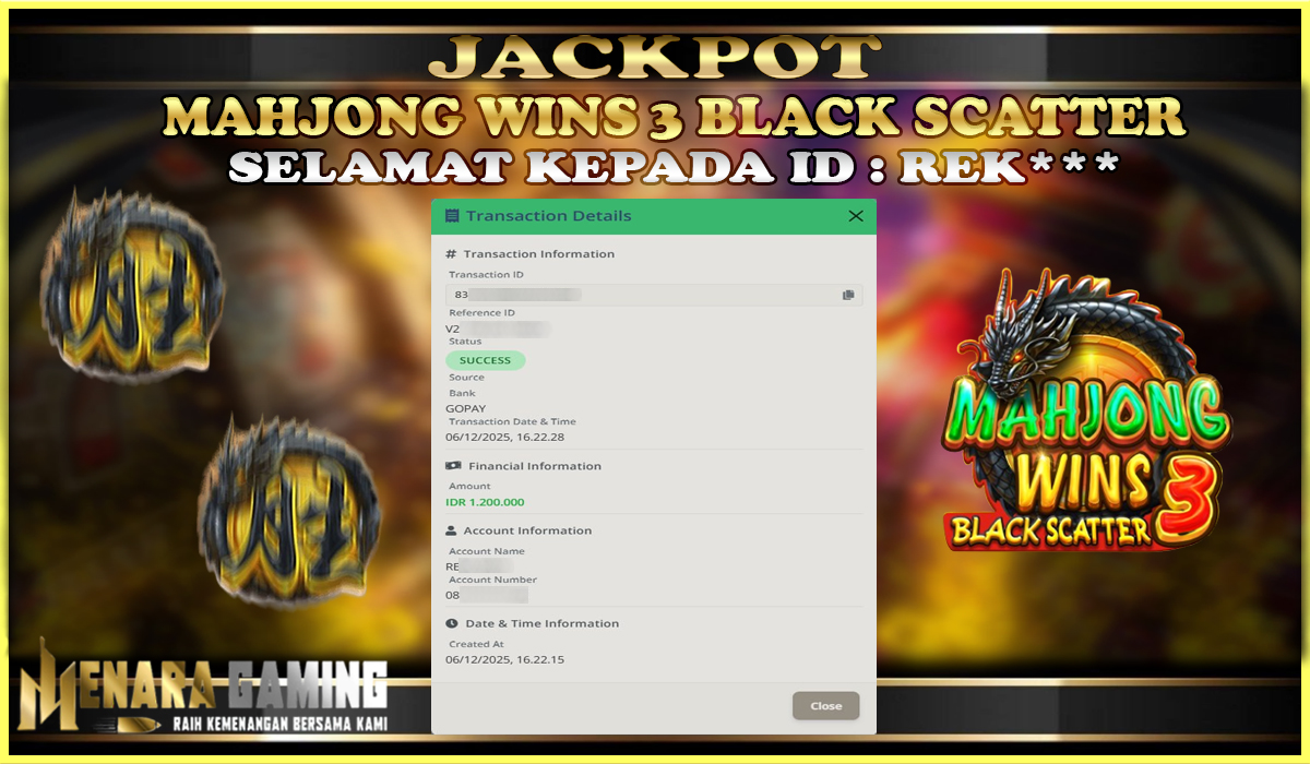 MENARAGAMING JACKPOT PRAGMATIC PLAY MAHJONG WINS 3 - BLACK SCATTER Rp. 1.000.000,- LUNAS