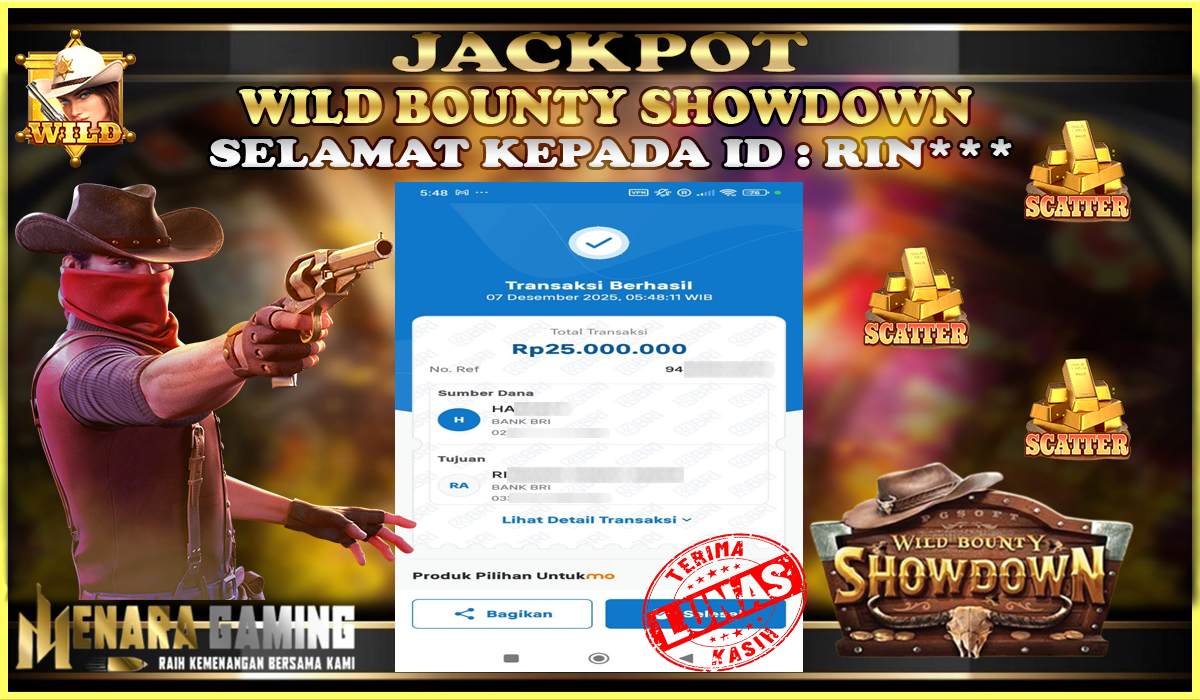 MENARAGAMING JACKPOT PG SOFT WILD BOUNTY SHOWDOWN Rp. 25.000.000,- LUNAS