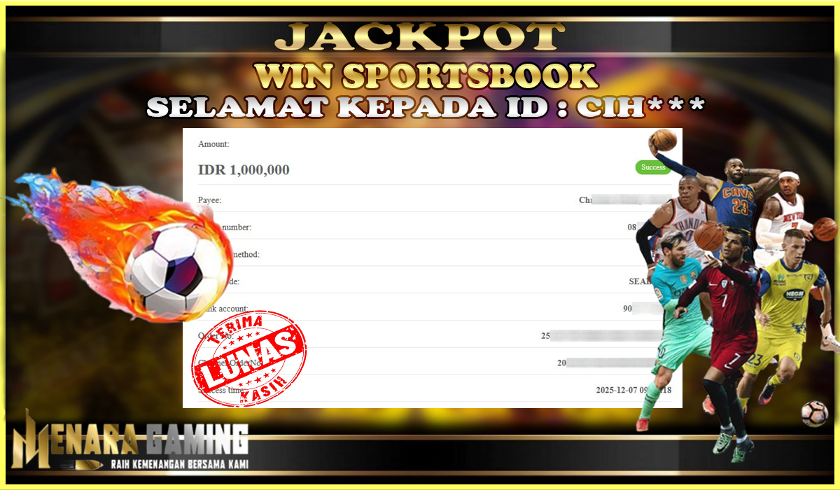 MENARAGAMING JACKPOT SPORTSBOOK Rp. 1.000.000,- LUNAS