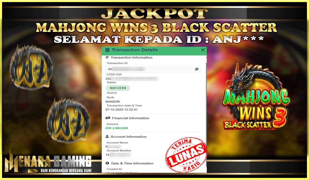 MENARAGAMING JACKPOT PRAGMATIC PLAY MAHJONG WINS 3 - BLACK SCATTER Rp. 2.000.000,- LUNAS