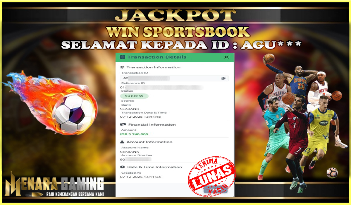 MENARAGAMING JACKPOT SPORTSBOOK Rp. 5.000.000,- LUNAS