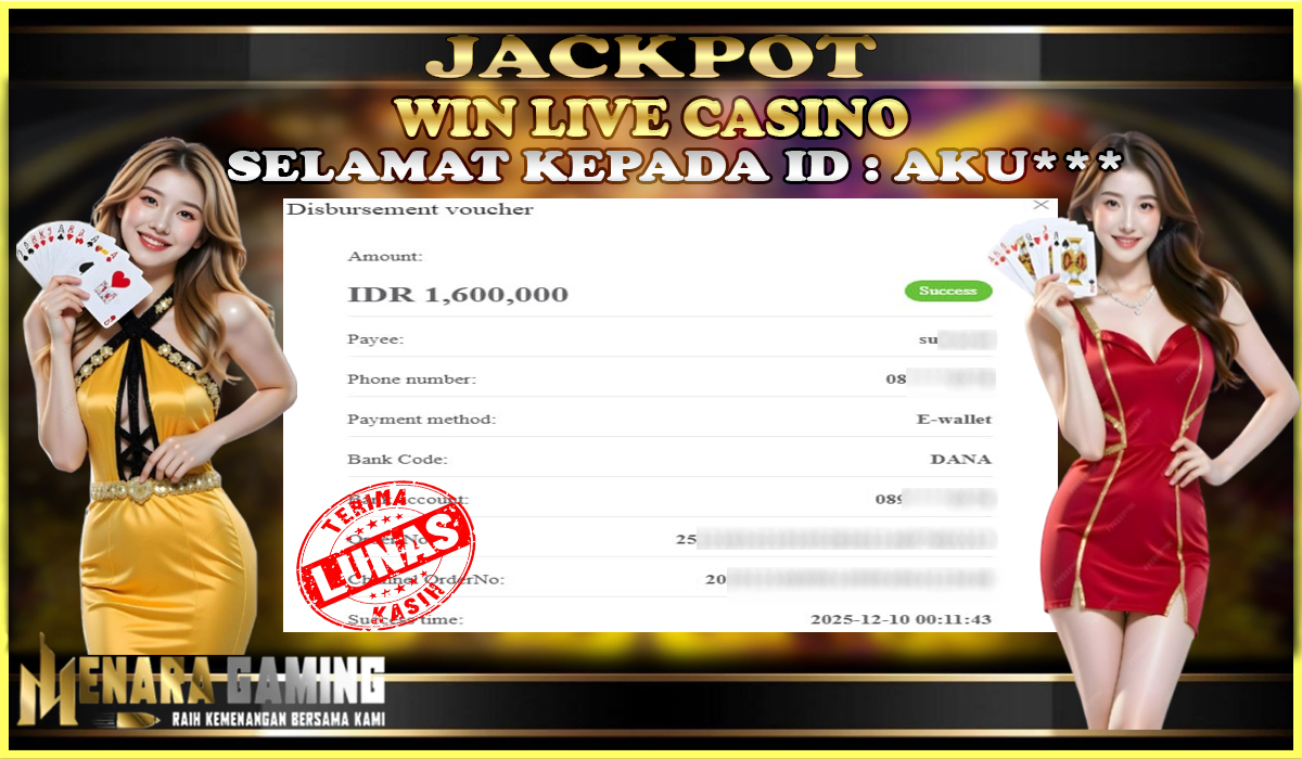 MENARAGAMING JACKPOT LIVE CASINO Rp. 1.000.000,- LUNAS