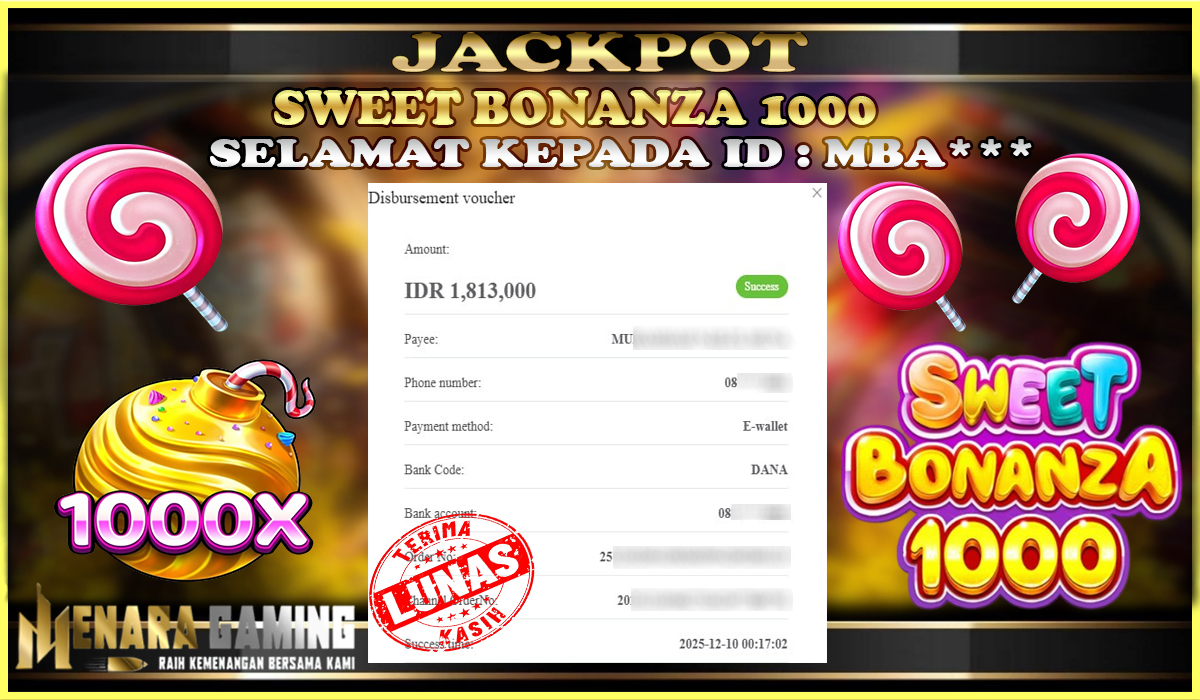 MENARAGAMING JACKPOT PRAGMATIC PLAY SWEET BONANZA 1000 Rp. 1.000.000,- LUNAS