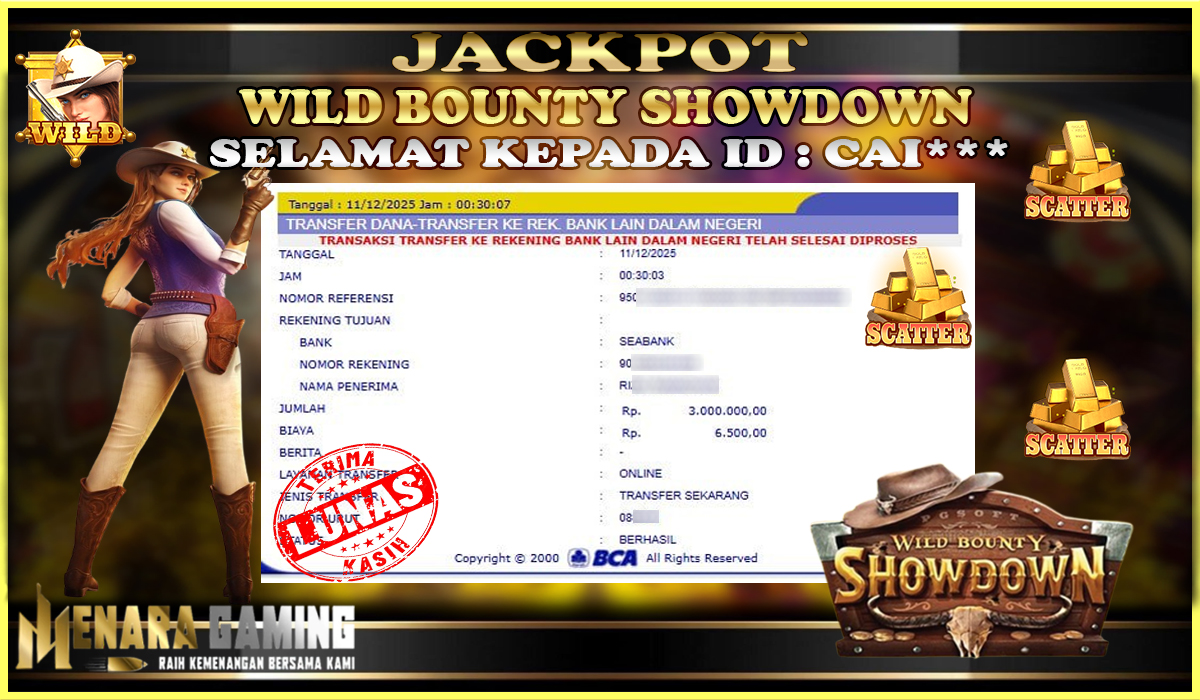 MENARAGAMING JACKPOT PG SOFT WILD BOUNTY SHOWDOWN Rp. 3.000.000,- LUNAS