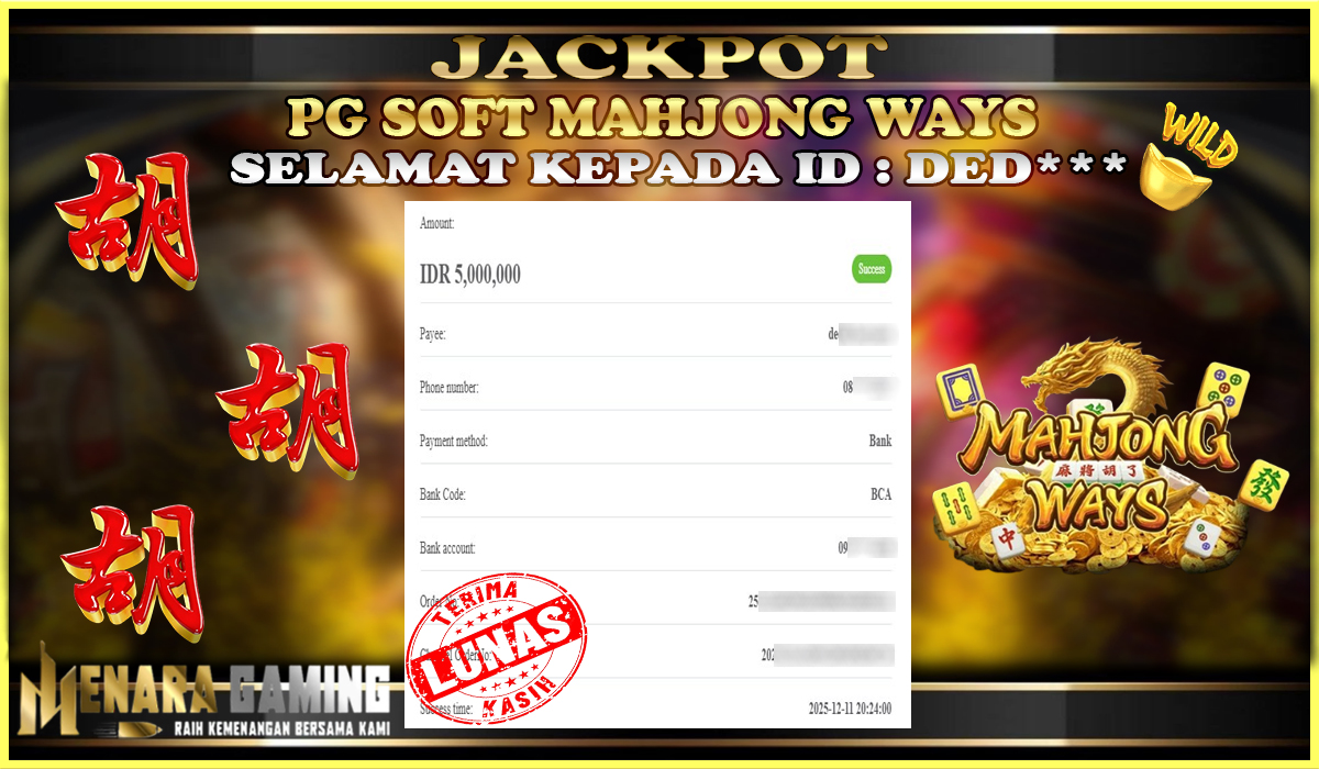 MENARAGAMING JACKPOT PG SOFT MAHJONG WAYS Rp. 5.000.000,- LUNAS