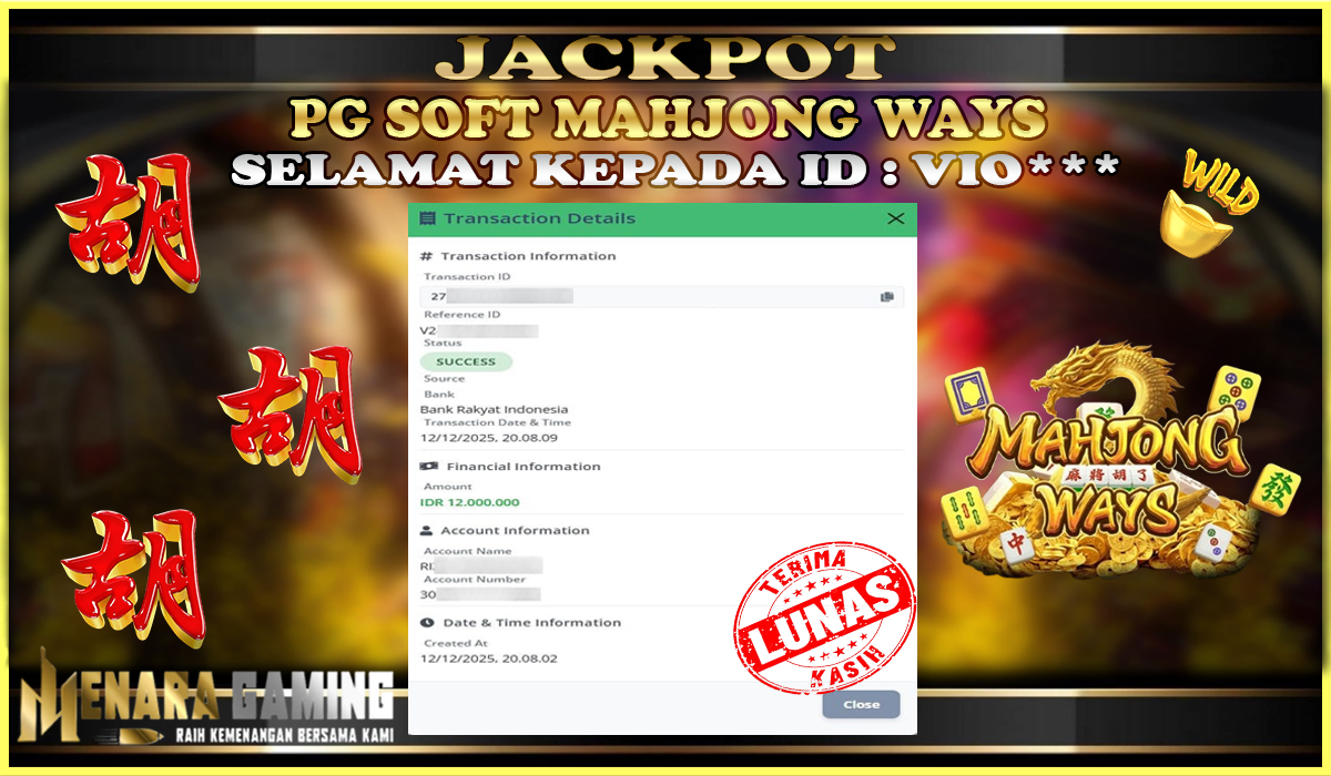 MENARAGAMING JACKPOT PG SOFT MAHJONG WAYS Rp. 12.000.000,- LUNAS