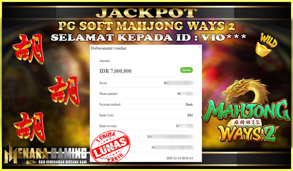 MENARAGAMING JACKPOT PG SOFT MAHJONG WAYS 2 Rp. 7.000.000,- LUNAS