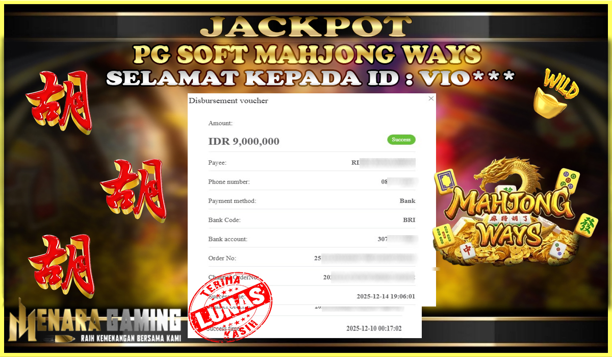 MENARAGAMING JACKPOT PG SOFT MAHJONG WAYS Rp. 9.000.000,- LUNAS