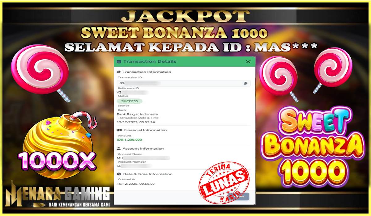 MENARAGAMING JACKPOT PRAGMATIC PLAY SWEET BONANZA 1000 Rp. 1.000.000,- LUNAS