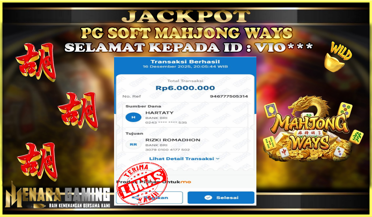 MENARAGAMING JACKPOT PG SOFT MAHJONG WAYS Rp. 6.000.000,- LUNAS
