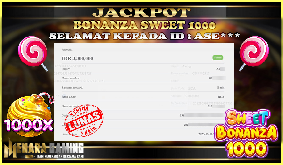 MENARAGAMING JACKPOT PRAGMATIC PLAY SWEET BONANZA 1000 Rp. 3.000.000,- LUNAS